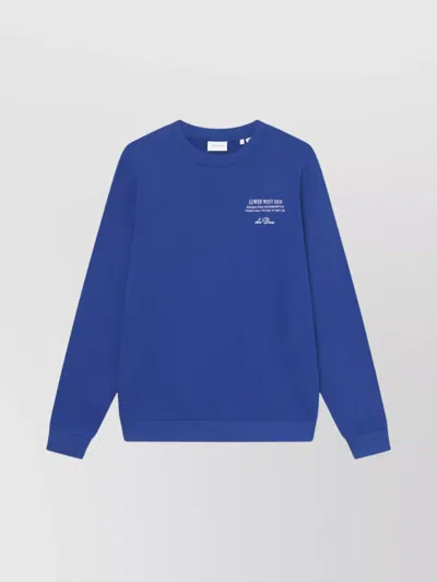 Les Deux Long Sleeve Graphic Hoodie With Ribbed Cuffs In Blue