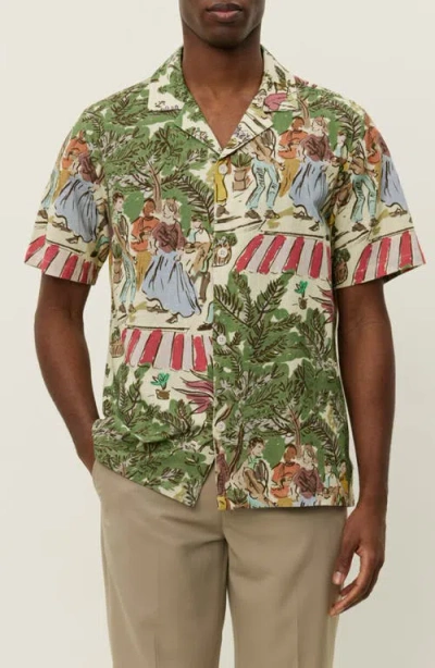 Les Deux Lukas Dancing Print Cotton Camp Shirt In Green