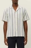 Les Deux Lukas Textured Stripe Cotton Camp Shirt In White