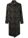 Les Deux Long Checkered Wool Coat With Notched Lapel In Green