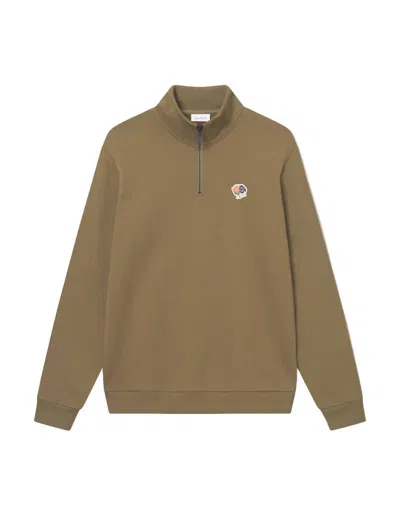 Les Deux Men's Felipe Patch Half-zip Sweatshirt In Olive In Green