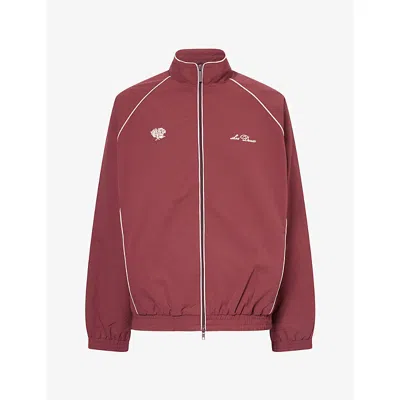 Les Deux Mens Crinkled Seersucker Woven Truck Jacket Red In Burgundy