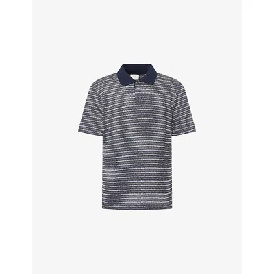 Les Deux Mens Dark Blue Night Striped Short-sleeve Knitted Polo Shirt In Gray