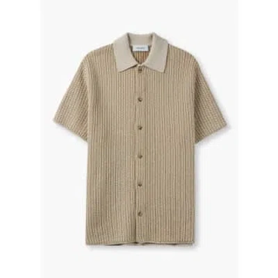 Les Deux Mens Easton Knitted Shirt In Camel/ivory In Gray