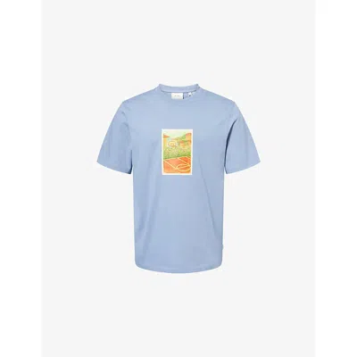 Les Deux Mens Faded Denim Blue Court Graphic-print Cotton T-shirt Xxl