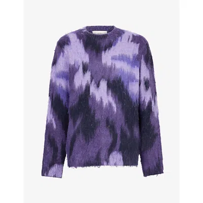 Les Deux Mens Forrest Crewneck Woven Knit Jumper Purple Xl