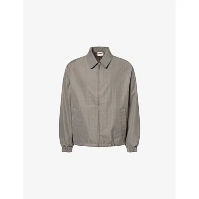 Les Deux Mens Incense Beige Mini Check-print Zipper Woven Jacket In Gray