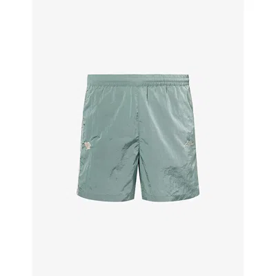 Les Deux Mens Tea Green Logo-embroidered Shiny Crisp Woven Shorts Xxl In Multi