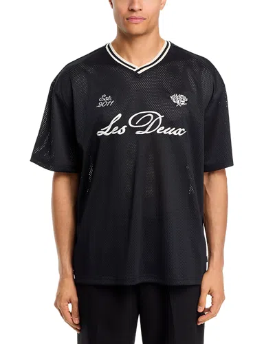 Les Deux Mens Tap Shoe Black Brand-embroidered Mesh Woven T-shirt