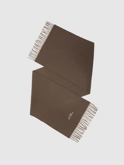 Les Deux Mountain Grey Melange  Wool Logo-embroidered Scarf In Brown