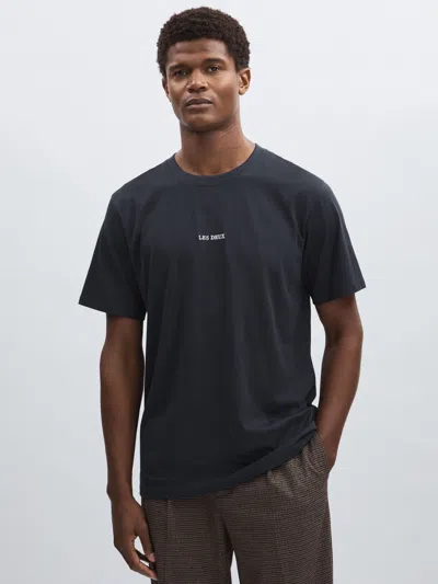 Les Deux Navy Blue  Organic Cotton Logo T-shirt