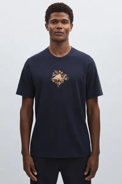 Les Deux Navy Organic-cotton Embroidered Logo T-shirt