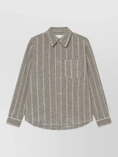 Les Deux Nylon Silk Jacket Striped Chest Pocket Long Sleeves In Multi