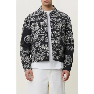 Les Deux Paisley Cotton Twill Shirt Jacket In Black