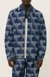 Les Deux Patchwork Jacquard Cotton Overshirt In Dark Denim Blue