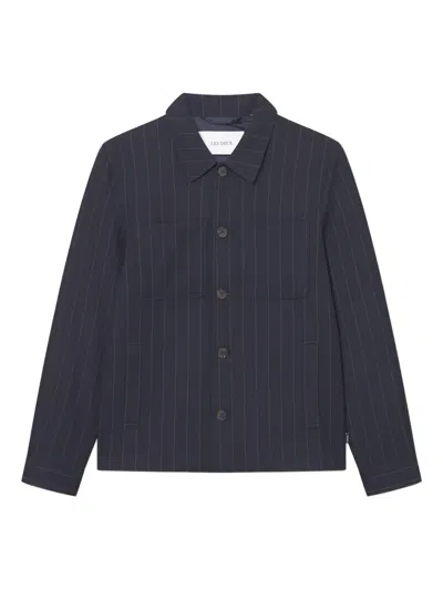 Les Deux Pinstripe Pocket Shirt Jacket In Blue