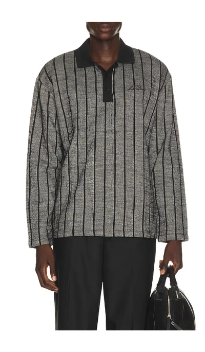 Les Deux Pinstriped Jacquard Long Sleeve Polo In Gray