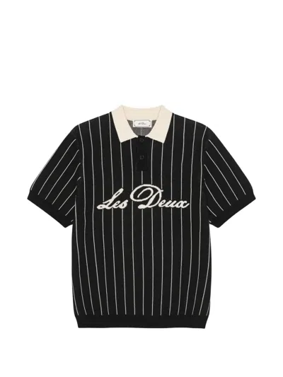 Les Deux Pinstripe-pattern Knitted Polo Shirt In Black