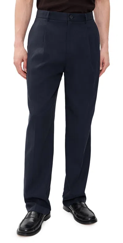 Les Deux Pleated Twill Suit Pants Dark Blue Night