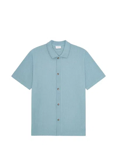 Les Deux Pointelle Ss Textured-knit Short-sleeve Cardigan In Blue