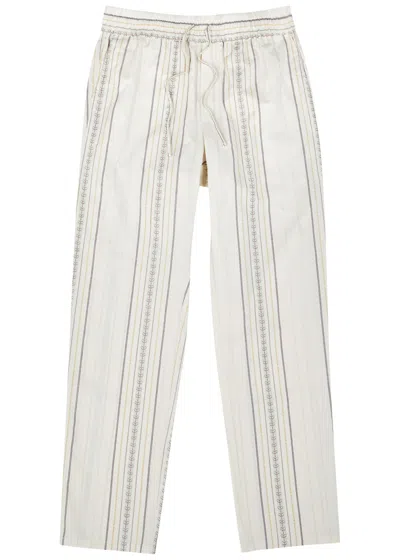 Les Deux Porter Stripe-jacquard Cotton Trousers In Beige