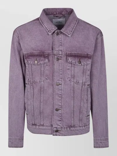 Les Deux Rally Denim Jacket Chest Pockets Buttons In Purple