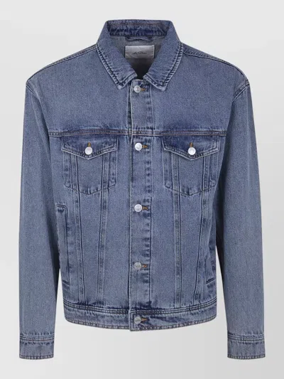 Les Deux Rally Denim Jacket Long Sleeves Pockets In Blue
