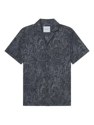 Les Deux Lesley Dancing Jacquard Short Sleeve Shirt In Dark Navy In Black