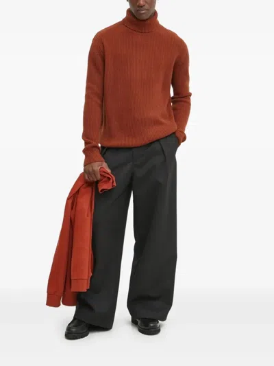 Les Deux Ribbed Turtleneck Sweater In Orange