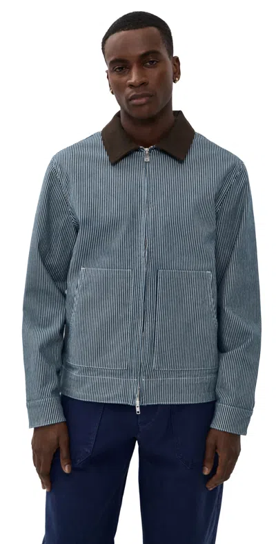 Les Deux Robert Striped Denim Jacket Dark Navy In Blue