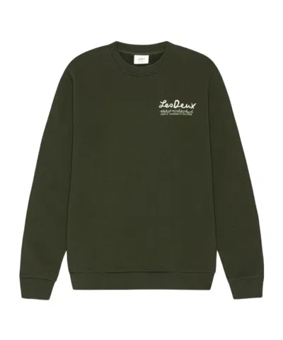 Les Deux Rural Graphic-print Crew-neck Sweater In Green