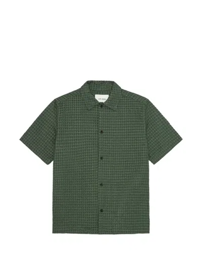Les Deux Seersucker Short-sleeve Shirt In Green
