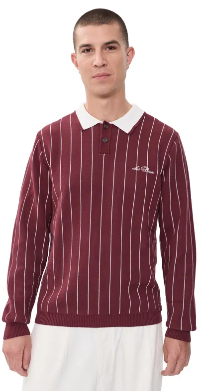 Les Deux Signature Knitted Long Sleeve Polo Chocolate Truffle Red