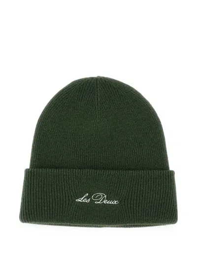 Les Deux Signature Logo-embroidered Wool Beanie Hat In Green