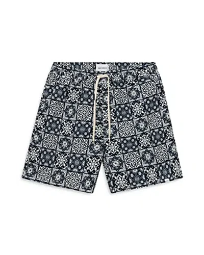 Les Deux Stan Printed Regular Fit 5.9 Swim Trunks In Dark Navy