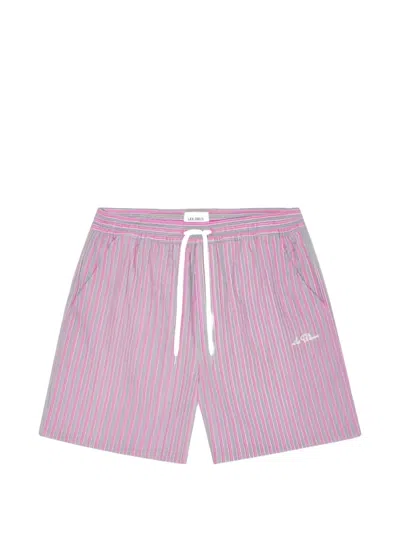 Les Deux Stan Seersucker Striped Swim Shorts In Pink