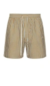 Les Deux Stan Stripe Seersucker Swim Shorts In Brown