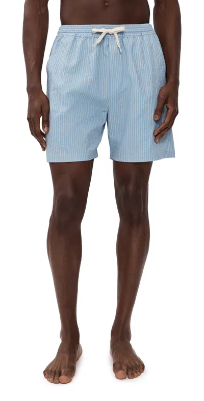 Les Deux Stan Stripe Seersucker Swim Shorts Allure In Blue