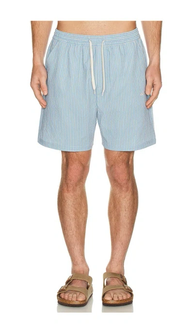 Les Deux Stan Stripe Seersucker Swim Shorts In Blue