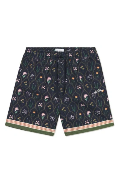 Les Deux Stan Wildflower Print Swim Trunks In Blue