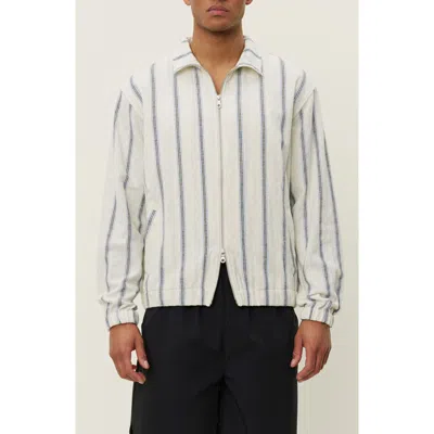 Les Deux Stanley Stripe Cotton Dobby Zip Jacket In White