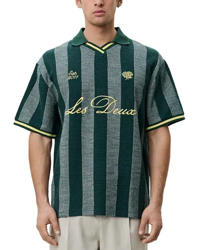 Les Deux Mens Striped Logo-embroidered Cotton-knit Football Top Pine Green Xxl