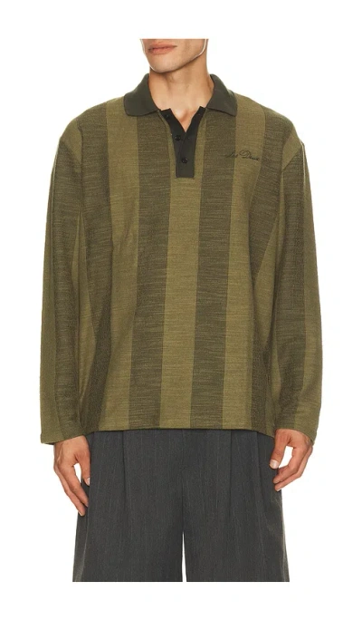 Les Deux Striped Jacquard Long Sleeve Polo In Neutral