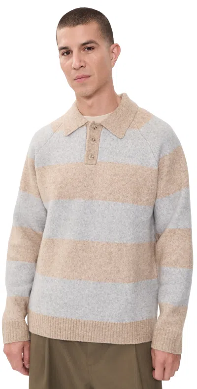 Les Deux Striped Melange Knitted Polo Light Sand Melange