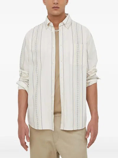 Les Deux Striped Pocket Shirt In White