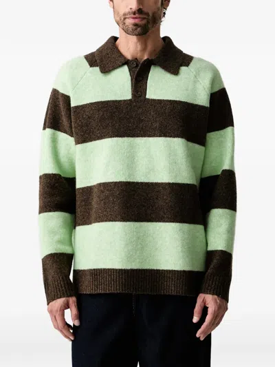 Les Deux Striped Raglan-sleeve Sweater In Green