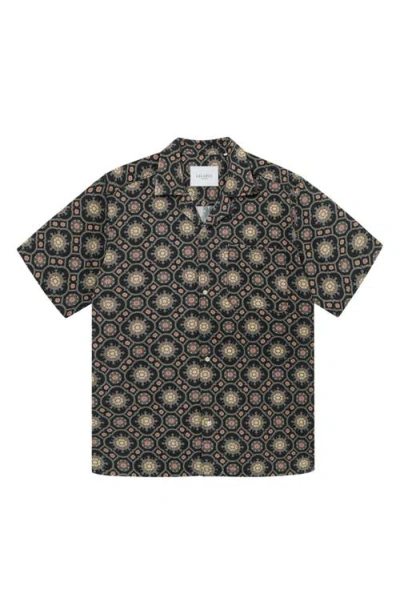 Les Deux Tapestry Lyocell & Cotton Camp Shirt In Black/surplus Green