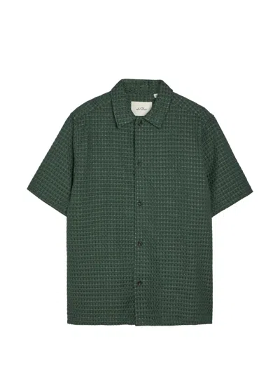 Les Deux Check Cotton Seersucker Button-up Shirt In Green