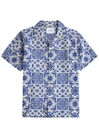 Les Deux Tile Printed Cotton Shirt In Blue