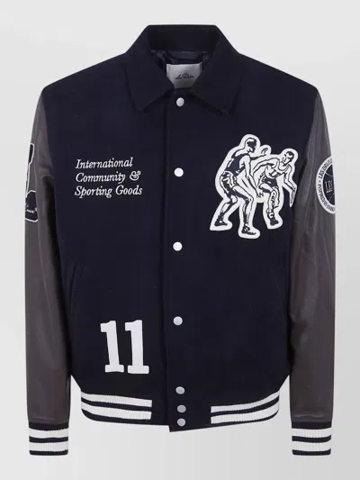 LES DEUX VARSITY BASKET WOOL JACKET CONTRAST SLEEVES